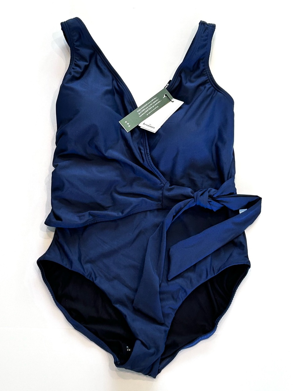 Hermoza Karen Navy Blue One-Piece V-neck Wrap Side Tie Swimsuit Women’s 8 NEW - Picture 4 of 16